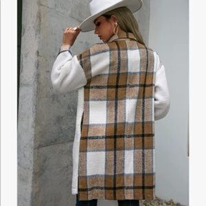 NEW Lapel Button Down Long Plaid Fuzzy Shacket